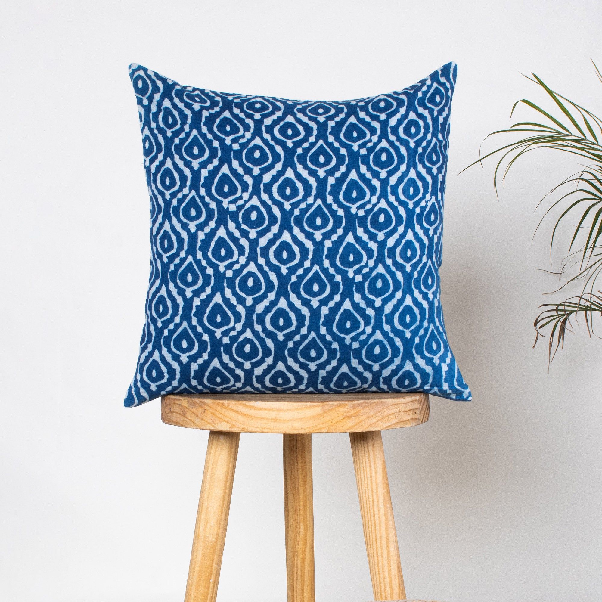 Custom Hand Block Indigo Blue Printed Cotton Cushions